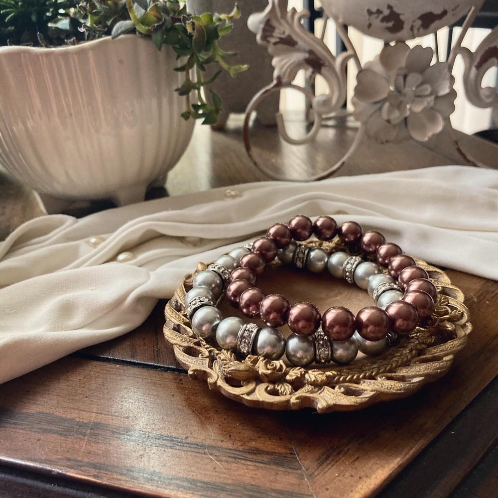 Metallic Copper and Silver Bracelets with Metallic Accents